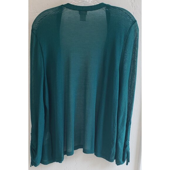 Women's Chico's Green Open Front Cardigan Sweater Shirred Sleeve Sz 2/L - Picture 3 of 13